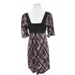 Trina Turk Sz 4 Silk Kimono Sleev Empire Waist Shift Dress Geometric Dress Black